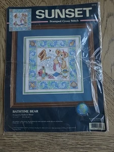 Vintage Sunset BATHTIME BEAR Stamped Cross Stitch Kit 13112 New 1999 Dimensions  - Picture 1 of 5