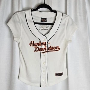Vtg Y2K Harley Davidson Biker Baseball Jersey Women’s Small Button Front Vintage - Picture 1 of 7