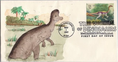 US 3136 FDC Dinosaurs SMB Cachets - Hand Painted -Ornithomimus ZAYIX 060922SM13 - Image 1 of 2