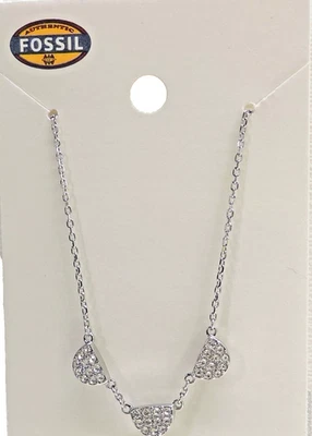 Fossil Vintage Shapes Pave Crystal Stainless Steel Necklace Silvertone New! NWT - Image 1 of 3