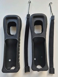2 x Official Nintendo Wii Remote Silicon Gel Sleeves Covers With Strap Black - Picture 1 of 4
