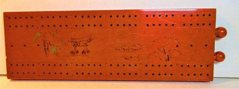Early 1900s Deep Butterscotch Catalin (né Bakelite) Cribbage Board Japanese scea Cover