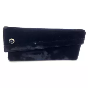 Vtg Black Crushed Velvet Clutch Rhinestone Accent 9.5x4.5" Hand Mirror 1960s YK - Picture 1 of 7