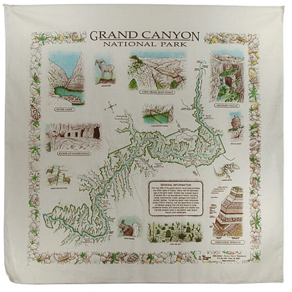 Imagen impresa Gran Cañón Información Bandana 22" x 22" Camping Exterior Foto 1 de 1