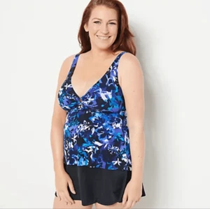 NWT DreamShaper by Miracle Suit Molly V-Neck Tankini with Skort Blue Women's 16 - Picture 1 of 16