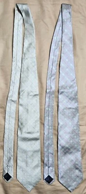 Juego de 2 corbatas Faconnable para hombre verde azulado a cuadros geométricas vívidas 100 % seda Foto 1 de 4