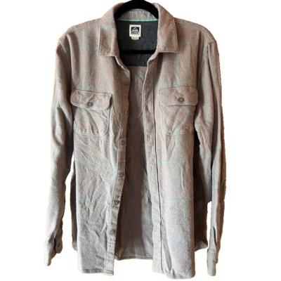 Reef Button Up Shirt Textured Cotton Men's Med Gray Green Long Sleeve - Image 1 of 4
