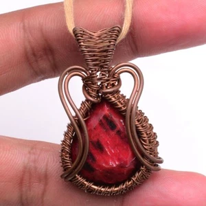 Natural Ruby Wire Wrapped Pendant Handcrafted Copper Reiki Ethnic Gift 1.75" - Picture 1 of 6