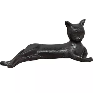 6.5" Long Cast Iron Laying Stretch Kitty Cat Figurine Decor - Picture 1 of 5