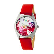 Crayo Graffiti Women's Watercolor Dial Red Leather Silver Watch CR4002