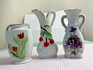 Miniature 3 Vases Porcelain Japan Hand-Painted Lot of 3 Floral 2 Urns 1 Pitcher - Picture 1 of 18
