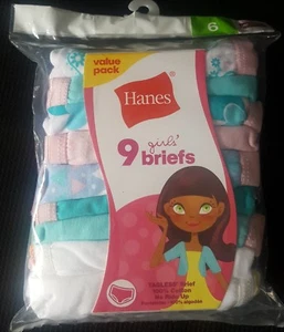 Hanes Slips ohne Etikett 100 % Baumwolle Vorteilspack 9 Mädchen Kind Größe 6 neu - Bild 1 von 4
