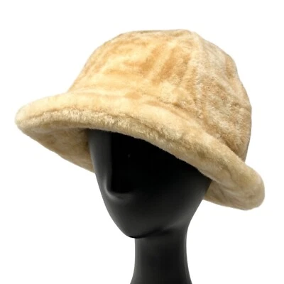 FENDI FF Zucca Monogram Logo Fur Bucket Hat #M #58 Accessory Cream Camel - Image 1 of 4