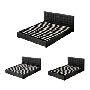 Levede Fabric Bed Frame Gas Lift Storage King Queen Double Tufted Mattress Base - Picture 1 of 41
