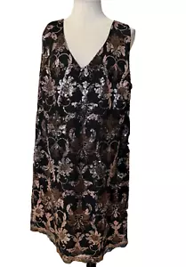 Avenue Sequin Dress 22 Black Rose Gold Stretch Wedding Party Cruise Washable NEW - Picture 1 of 14