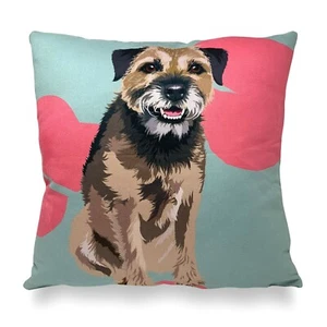Border Terrier Cushion Cover | Leslie Gerry, Decorative, Scatter, 42cm x 42cm - Picture 1 of 2
