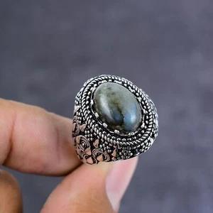 Natürlicher Labradorit Edelstein Handarbeit 925 Sterling Silber Ring Größe 10 S210 - Bild 1 von 9
