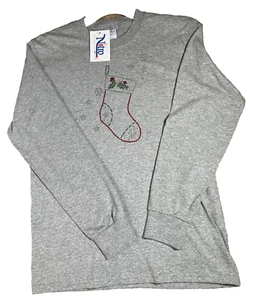 Port & Company Youth Large Sparkle Christmas Stocking Long Sleeve Shirt Holiday - Picture 1 of 8