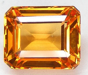 7.18CT. FINEST LUSTER EMERALD CUT 11.2x9.4 MM. YELLOW SAPPHIRE LAB CORUNDUM - Picture 1 of 3