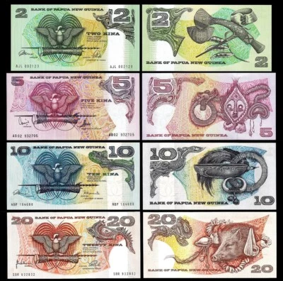 Papúa Nueva Guinea Juego de 4 piezas UNC, 2 5 10 20 Kina 1981 1985 1987 Foto 1 de 4