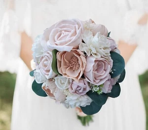Ramo de Novia Rosa Rubor Melocotón Sola Madera Flor Artificial Dama de honor Boda - Imagen 1 de 2
