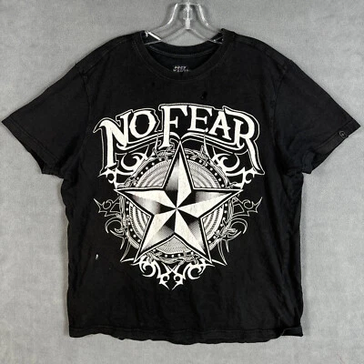 复古 No Fear T 恤成人 XL 90 年代 Y2K 黑色破洞图案男式 — 第 1/4 张图片
