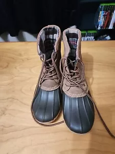 Marley Lilly Women's Brown Monogrammed Duck Boots Size 6 *Missing Parts* - Picture 1 of 7