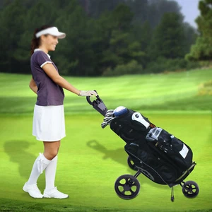 3 Wheel Golf Push Cart Folding Golf Walking Push Cart Roller Golf Bag Holder - Picture 1 of 23