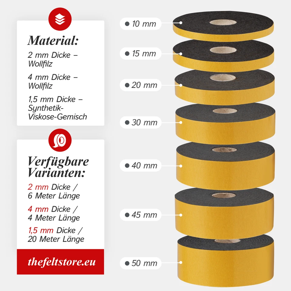 Filzband selbstklebend 1,5 mm dick in schwarz und weiß - Filzstreifen 5 m lang - Bild 1 von 1