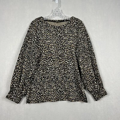 Kobi Halperin Long Sleeve Leopard Print Top Womens Medium Smocked Cuff Oversized - Image 1 of 4