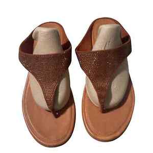 FitFlop Cognac Leather BANDA Thong Slide Slip On Sandals Size EU 39 US 8