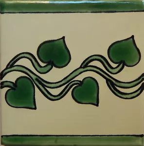 Mexican Tile Talavera Tiles High-Quality Hand Painted Green Leaves Tile T-55 - Picture 1 of 2