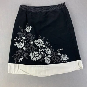 Ann Taylor Factory Linen Blend Skirt Sz 10 Black  Floral Embroidered A-Line - Picture 1 of 11