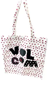 Volcom Polka Dot Tote Womens Girls Bag Cotton Canvas Red White Black Velvet NEW - Picture 1 of 8