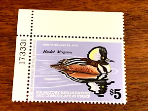 Scott RW: 45 US Federal Migratory Duck Stamp. 1978-79 Hooded Merganser Plate - Picture 1 of 2