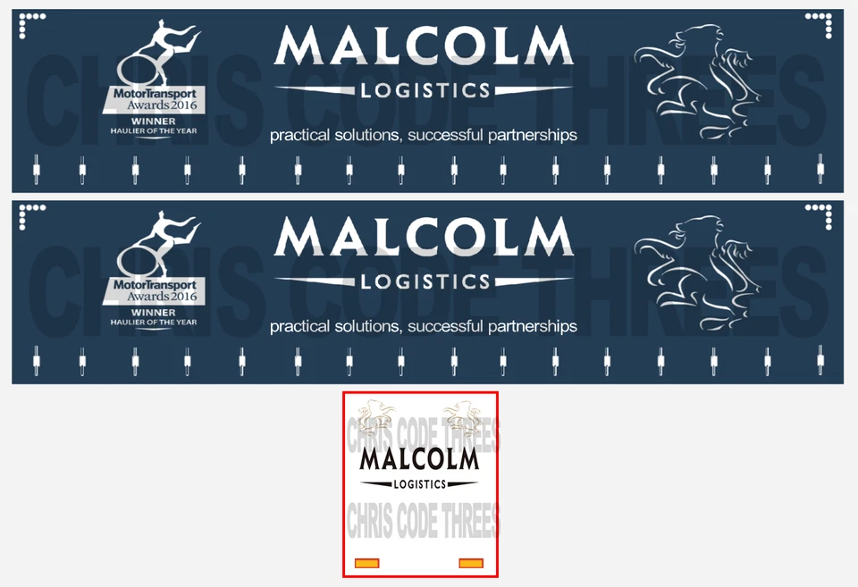 Code 3 Adhesive Vinyl Trailer Decal - Malcolm Group - 1/50 1/76 1/148 1/87 1/64 - Image 1 of 1
