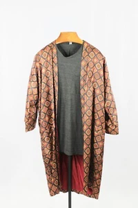 Bata Kimono Vintage CAULFIELD Rojo Negro Foulard Satén Sarga, Talla Única - Imagen 1 de 9