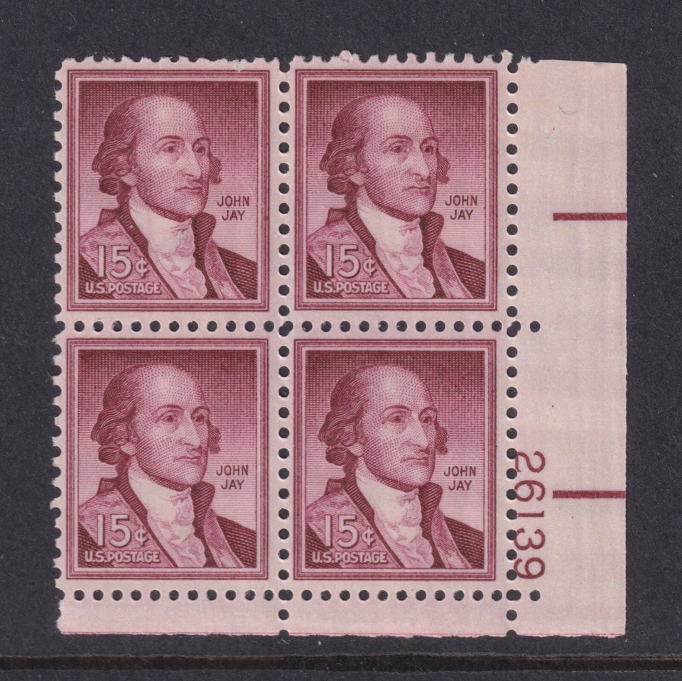 United States Scott 1046 MNH 1958 15¢ Rose Lake John Jay Plate Block #26139 - Image 1 of 1