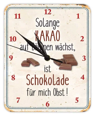 BLECHWAREN FABRIK BRAUNSCHWEIG GMBH Solange Kakao auf Bäumen - Schokolade Obst - Wanduhr aus Blech 20 x 25 cm KU03