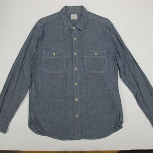 J Crew Chambray Shirt Mens Large Blue Slim Fit Chin Strap Workwear Button Down - Picture 1 of 10