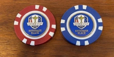 Ryder Cup 2025 Blackpage negro - ficha de póker azul con marcador de bola RC extraíble Foto 1 de 4