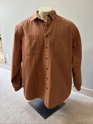 LL Bean Canvas Shacket Shirt Flannel Lined Terracotta Snap Mens XL Chest Pockets - Image 1 of 4