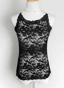 Josie Natori Neu mit Etikett Allover Spitze schwarz Obsession Stretch Tank Camisole Top M NEU - Bild 1 von 9