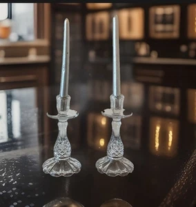 Baroque French Style Swirl Raised Candlestick. 8” High 4” Wide Pressed Glass - Picture 1 of 13