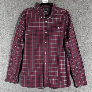 Fred Perry kariertes Baumwoll Button Down Langarm Hemd - Herren Größe XL - rot - Bild 1 von 9