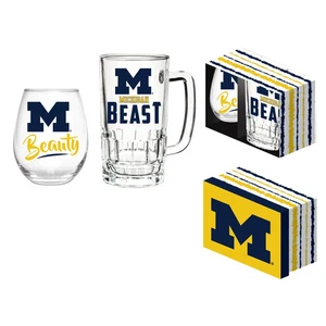 Michigan Wolverines Drink Set Boxed 17oz Stemless Wine and 16oz Tankard - Picture 1 of 1