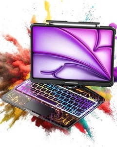 TSQQST 13” iPad Pro Case W/Backlit Keyboard Trackpad 360° Rotate Pencil Slot - Picture 1 of 3