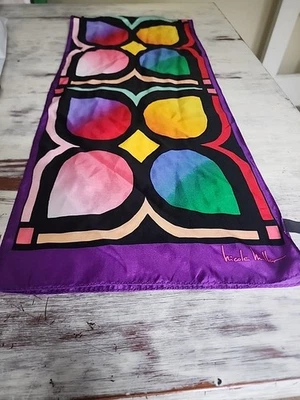 Nicole Miller Studio яркий многоцветный подлинный прямоугольный шелковый шарф 11 X 51"" - Изображение 1 из 4