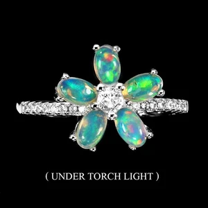 925 Sterling Silver Oval Ring with Fire Opal 5x3mm Simulated Zirconia - Picture 1 of 10