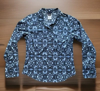 PATAGONIA Organic Cotton Blue Geometric All Over Print Button Up Shirt Womens 10 - Изображение 1 из 4